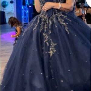 Elegant Navy Blue Gown with Silver Embellishments